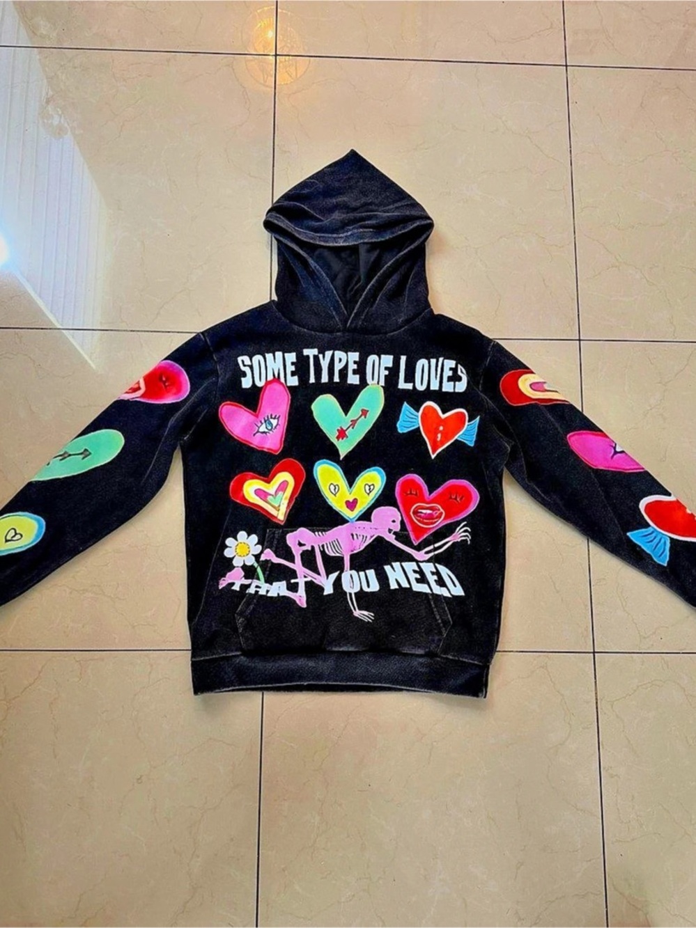 Trendy Y2K Black Love You Need Oversized Hoodie Size M
